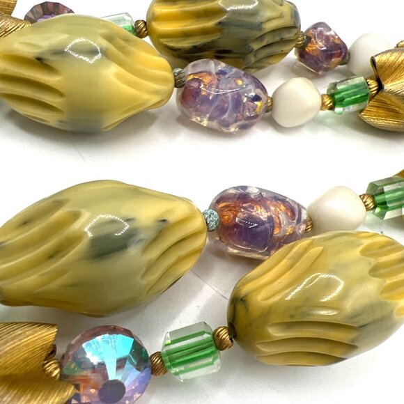 Vtg 16" Necklace Chunky 2 Strand Beaded mix media Giving Multiple Shapes Colors - Picture 5 of 14